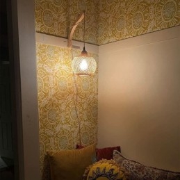 Bambu Vägglampa American Pastoral Retro Hamp Rep Vägglampa Med Plugg