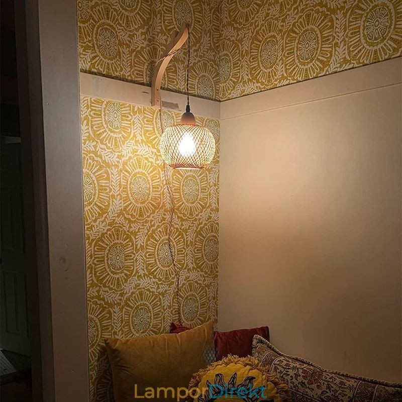 Bambu Vägglampa American Pastoral Retro Hamp Rep Vägglampa Med Plugg