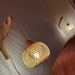 Bambu Vägglampa American Pastoral Retro Hamp Rep Vägglampa Med Plugg