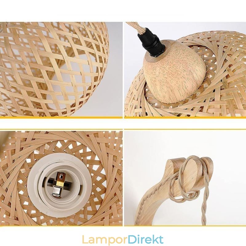 Bambu Vägglampa American Pastoral Retro Hamp Rep Vägglampa Med Plugg
