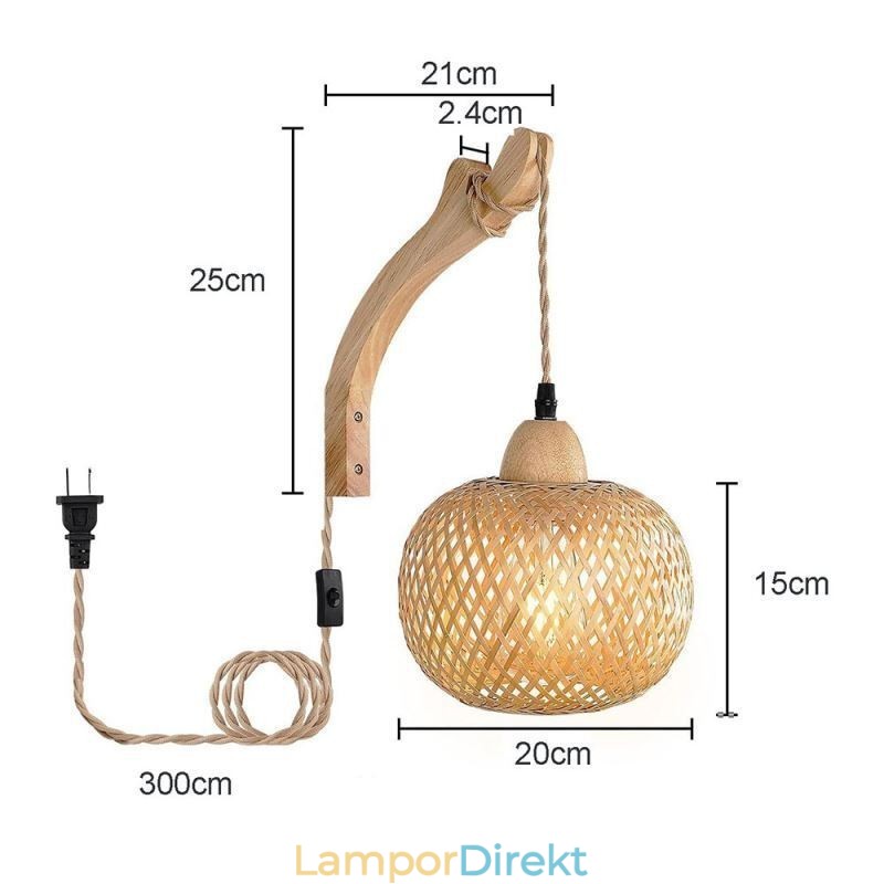 Bambu Vägglampa American Pastoral Retro Hamp Rep Vägglampa Med Plugg