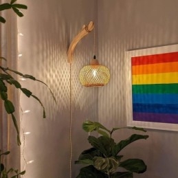 Bambu Vägglampa American Pastoral Retro Hamp Rep Vägglampa Med Plugg