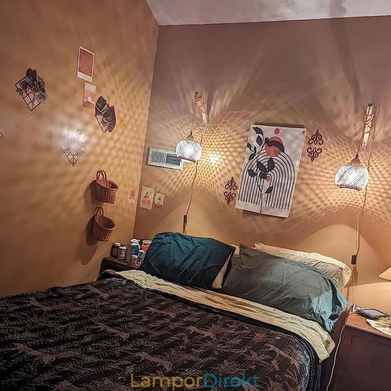 Bambu Vägglampa American Pastoral Retro Hamp Rep Vägglampa Med Plugg