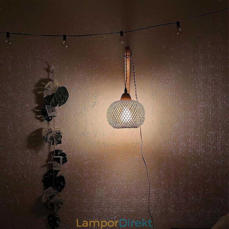 Bambu Vägglampa American Pastoral Retro Hamp Rep Vägglampa Med Plugg