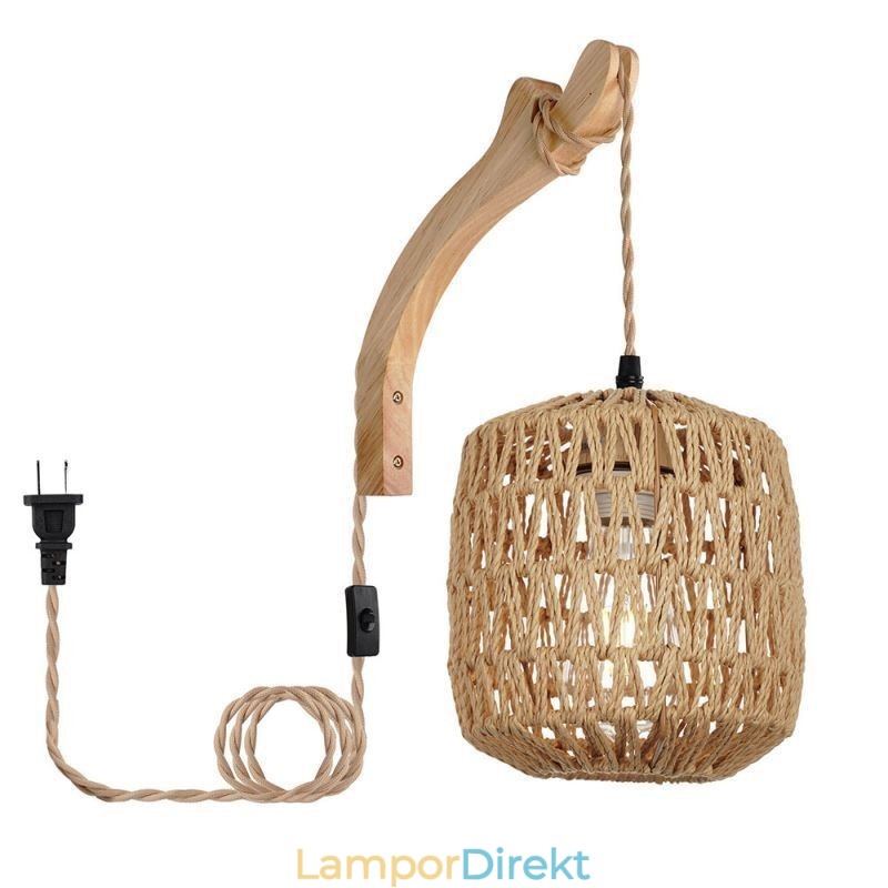 Amerikansk Retro Wall Sconce 3M Hamp Rope Hanging Line Paper Rope Woven Lampskärm