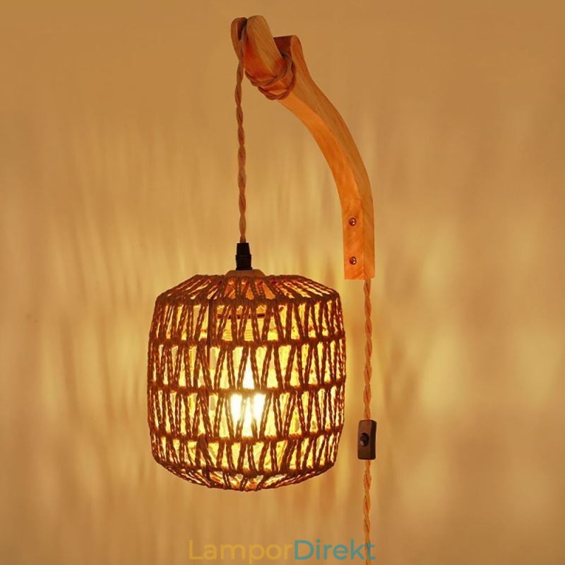 Amerikansk Retro Wall Sconce 3M Hamp Rope Hanging Line Paper Rope Woven Lampskärm