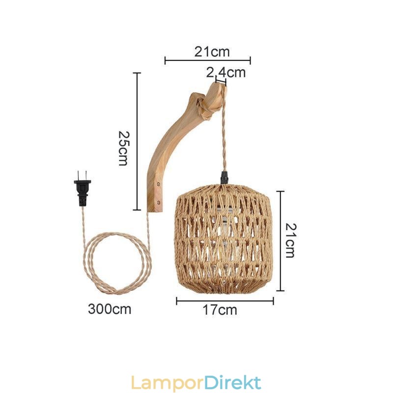 Amerikansk Retro Wall Sconce 3M Hamp Rope Hanging Line Paper Rope Woven Lampskärm