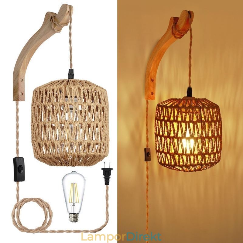Amerikansk Retro Wall Sconce 3M Hamp Rope Hanging Line Paper Rope Woven Lampskärm