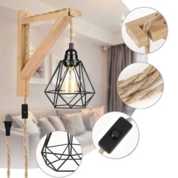 Amerikansk Retro Vägglampa 2,5 M Hamprep Hängande Tråd Svart Järnmålad Lampskärm