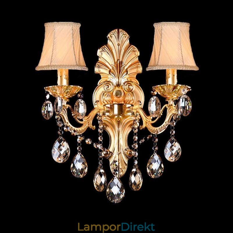 Europeisk Vägglampa Golden Petal Wall Sconce Utsökt Crystal Drops Light Sängbelysning