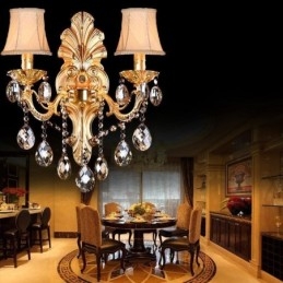 Europeisk Vägglampa Golden Petal Wall Sconce Utsökt Crystal Drops Light Sängbelysning