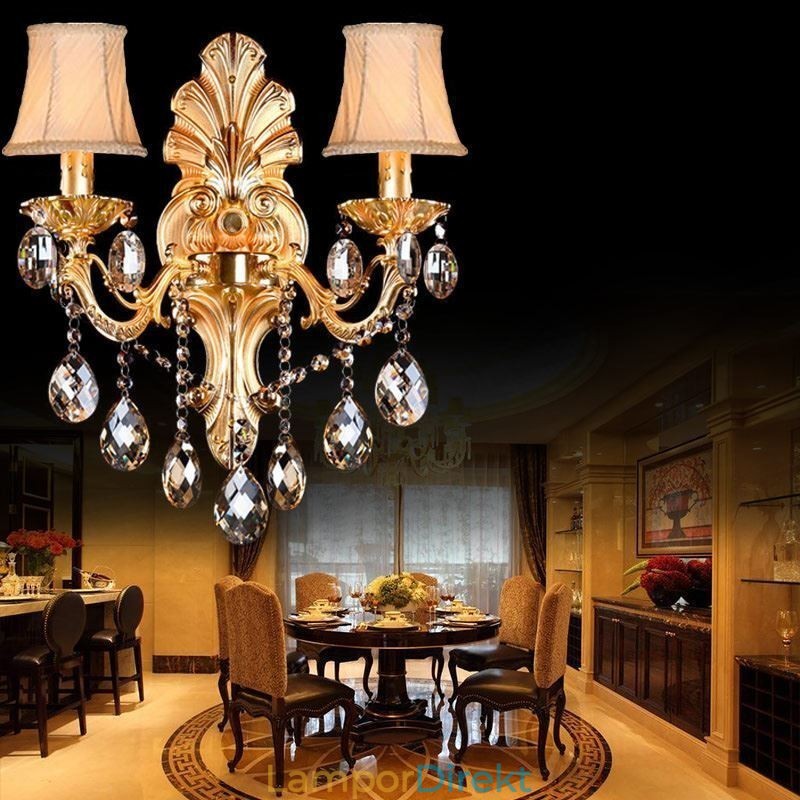 Europeisk Vägglampa Golden Petal Wall Sconce Utsökt Crystal Drops Light Sängbelysning