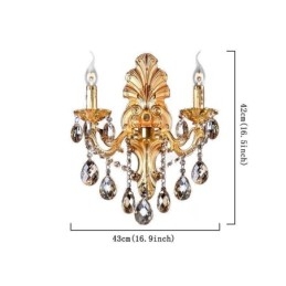 Europeisk Vägglampa Golden Petal Wall Sconce Utsökt Crystal Drops Light Sängbelysning