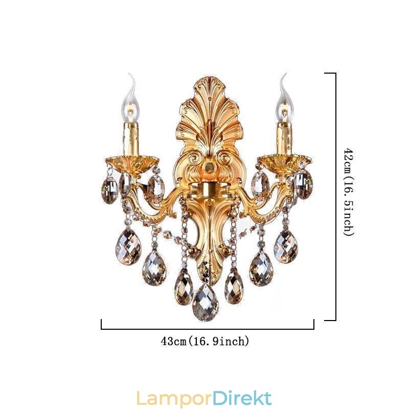 Europeisk Vägglampa Golden Petal Wall Sconce Utsökt Crystal Drops Light Sängbelysning