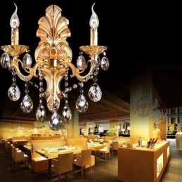Europeisk Vägglampa Golden Petal Wall Sconce Utsökt Crystal Drops Light Sängbelysning