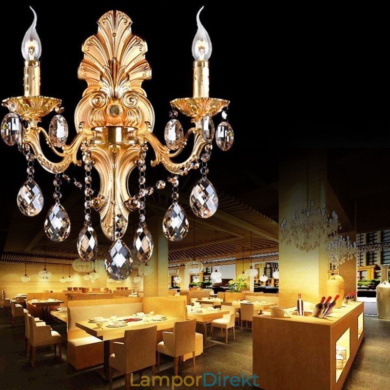 Europeisk Vägglampa Golden Petal Wall Sconce Utsökt Crystal Drops Light Sängbelysning
