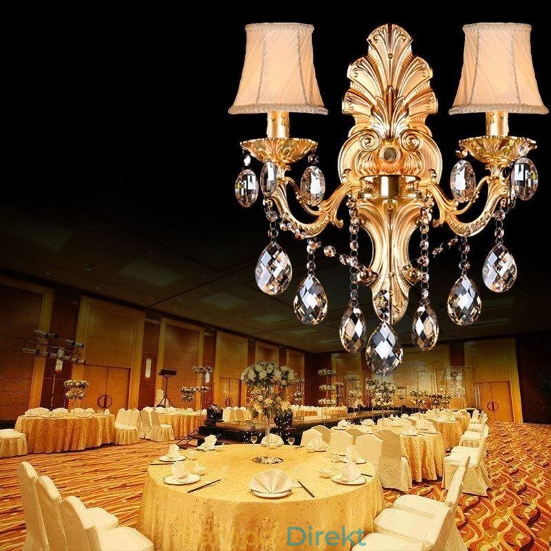 Europeisk Vägglampa Golden Petal Wall Sconce Utsökt Crystal Drops Light Sängbelysning