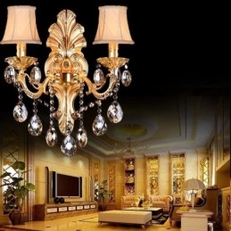 Europeisk Vägglampa Golden Petal Wall Sconce Utsökt Crystal Drops Light Sängbelysning