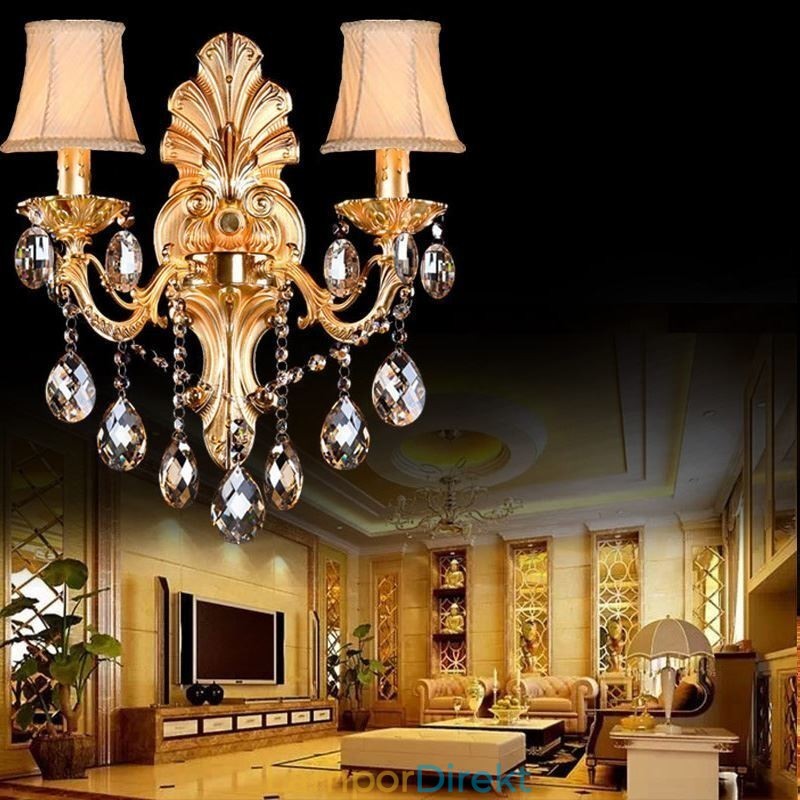 Europeisk Vägglampa Golden Petal Wall Sconce Utsökt Crystal Drops Light Sängbelysning