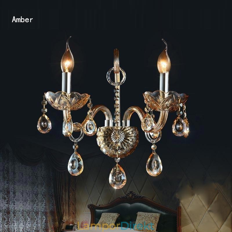 Europeisk Vägglampa Amber Cognac Kristall Vägglampa Enkel Lampbelysning