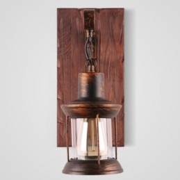 American Vintage Vägglampa Industriell Loft Vägglampa Massivt Trä Glas Lamp Light