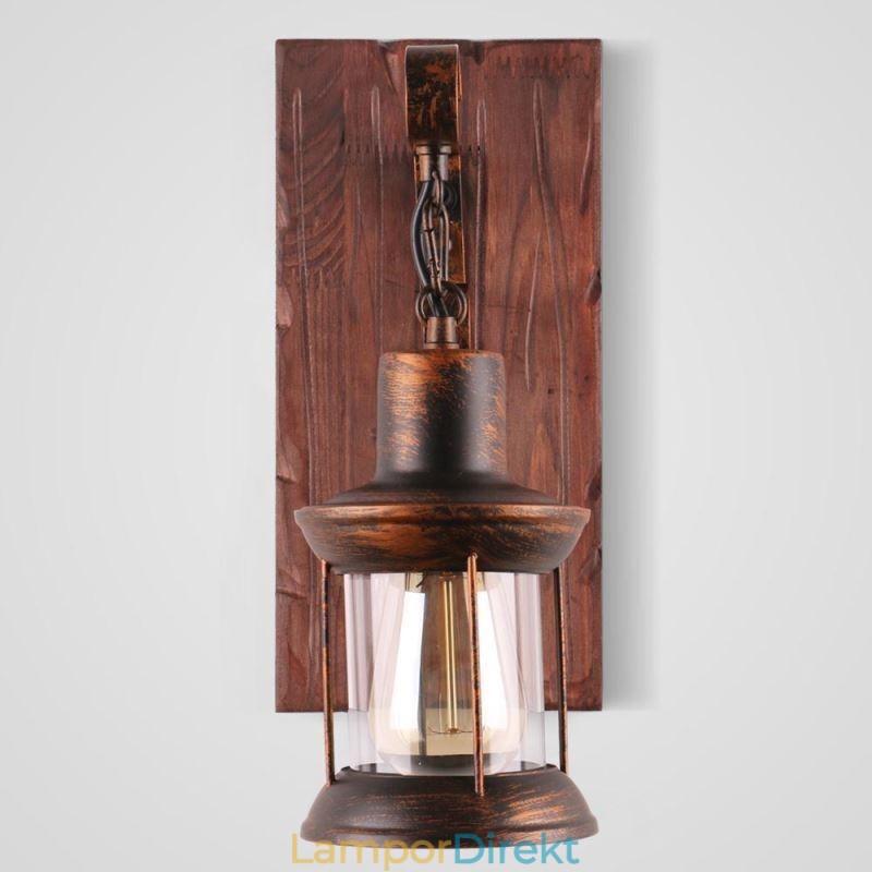 American Vintage Vägglampa Industriell Loft Vägglampa Massivt Trä Glas Lamp Light