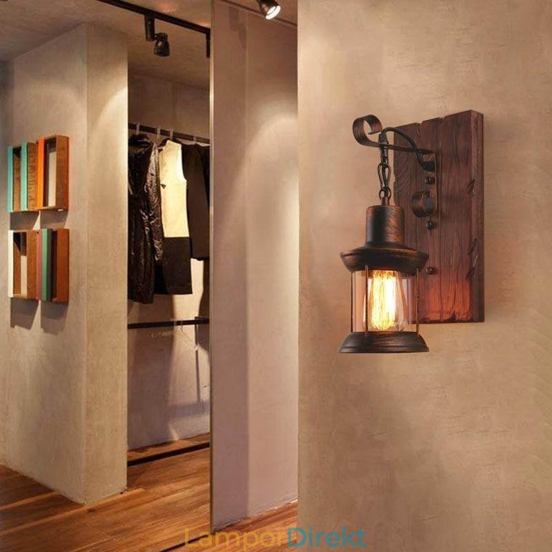 American Vintage Vägglampa Industriell Loft Vägglampa Massivt Trä Glas Lamp Light