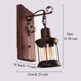American Vintage Vägglampa Industriell Loft Vägglampa Massivt Trä Glas Lamp Light
