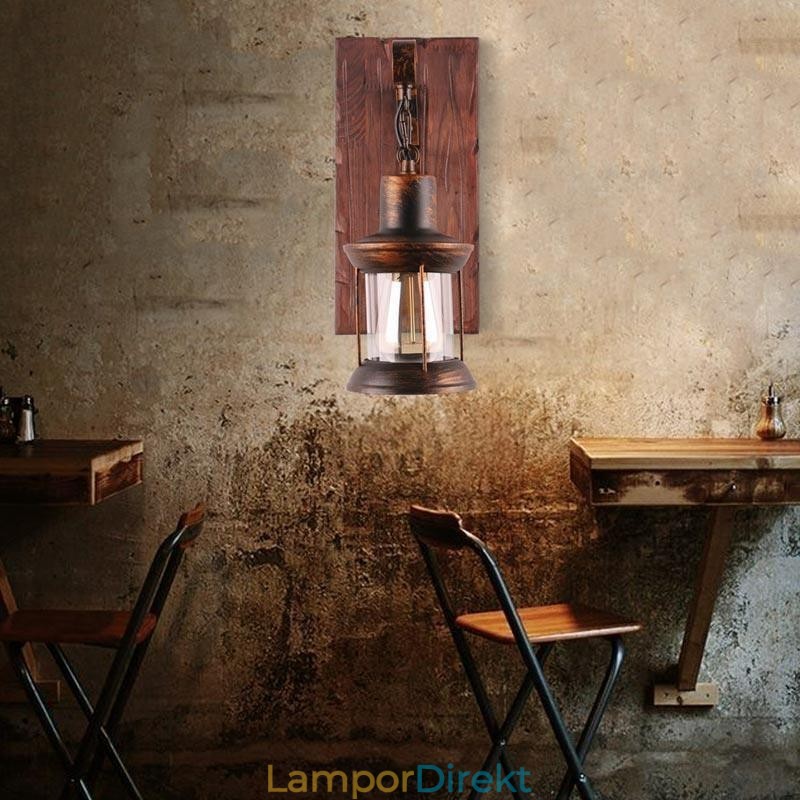 American Vintage Vägglampa Industriell Loft Vägglampa Massivt Trä Glas Lamp Light