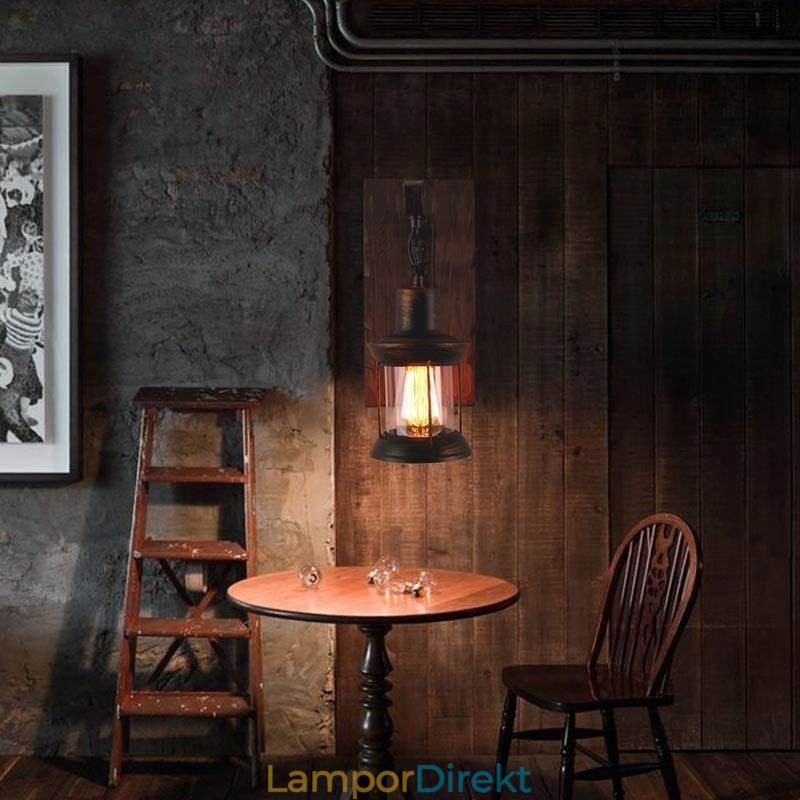 American Vintage Vägglampa Industriell Loft Vägglampa Massivt Trä Glas Lamp Light