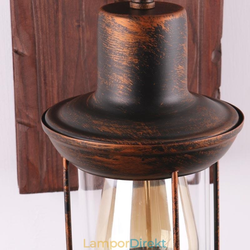 American Vintage Vägglampa Industriell Loft Vägglampa Massivt Trä Glas Lamp Light