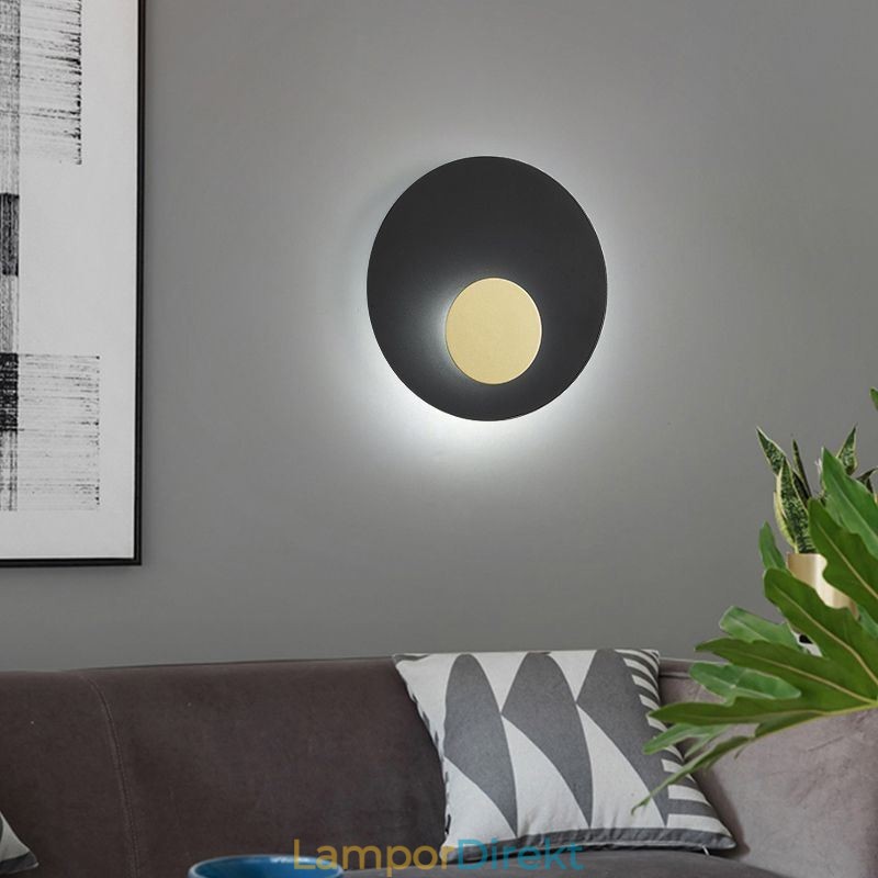Nordic Wall Light Svart Guld Rund Hel Koppar Vägglampa