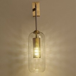 Nordic Brass Vägglampa Inner Hollow Out Cylinder Glas Lamp Skärm