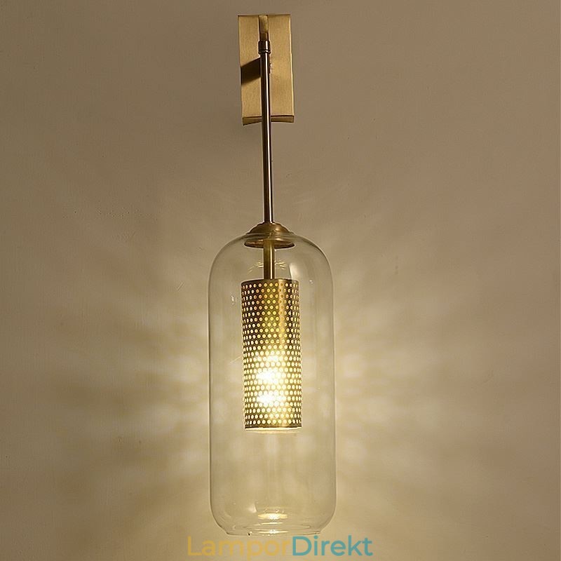 Nordic Brass Vägglampa Inner Hollow Out Cylinder Glas Lamp Skärm