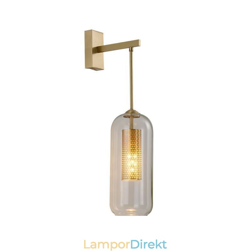 Nordic Brass Vägglampa Inner Hollow Out Cylinder Glas Lamp Skärm
