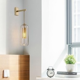 Nordic Brass Vägglampa Inner Hollow Out Cylinder Glas Lamp Skärm