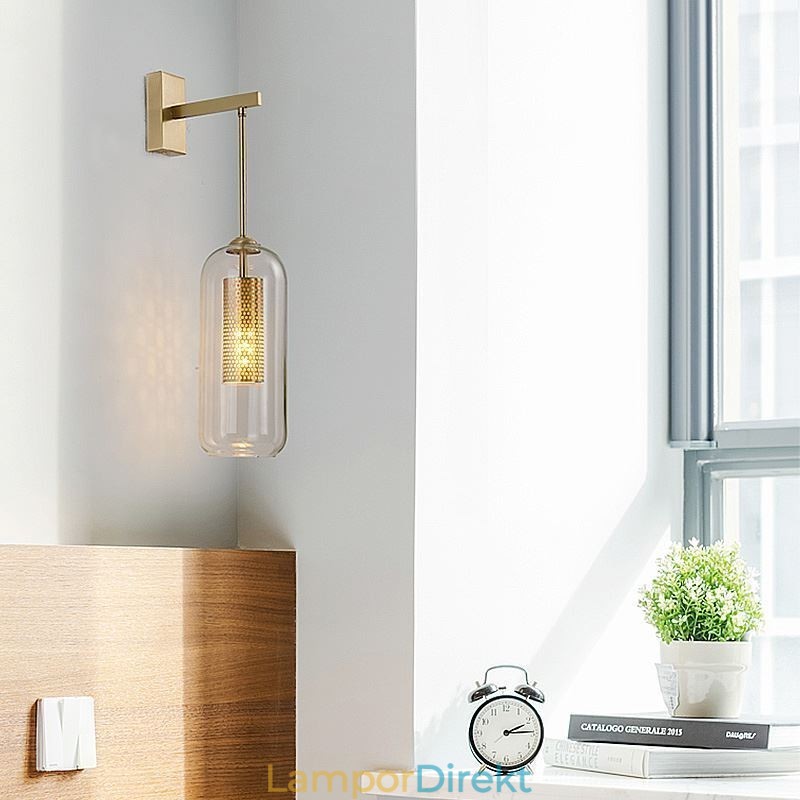 Nordic Brass Vägglampa Inner Hollow Out Cylinder Glas Lamp Skärm