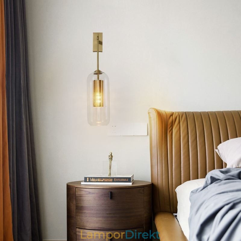 Nordic Brass Vägglampa Inner Hollow Out Cylinder Glas Lamp Skärm