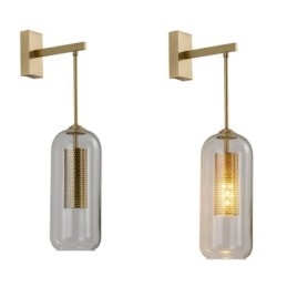 Nordic Brass Vägglampa Inner Hollow Out Cylinder Glas Lamp Skärm