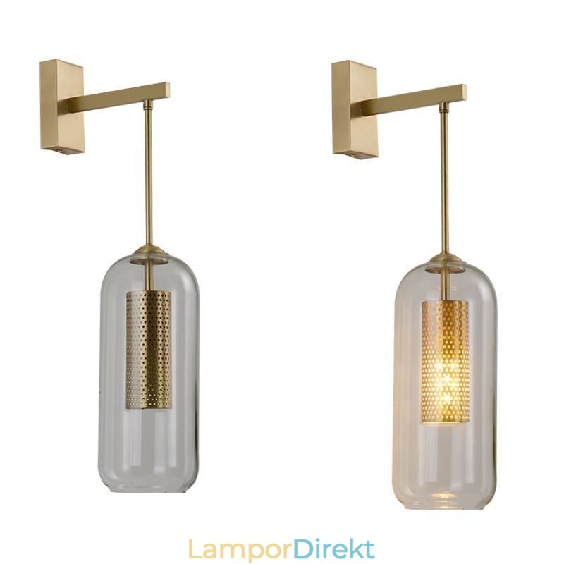 Nordic Brass Vägglampa Inner Hollow Out Cylinder Glas Lamp Skärm