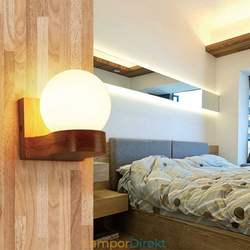 Nordic Solid Wood Vägglampa Cozy Ball Shape Sconce Light