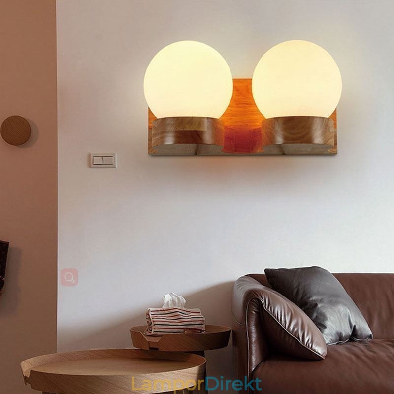 Nordic Solid Wood Vägglampa Cozy Ball Shape Sconce Light