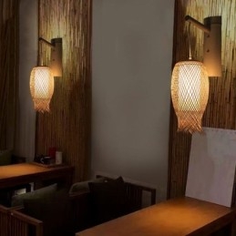 Nedåtriktad Bambu Vägglampa Lantlig Rund Vägglampa Säng Tehus Creative Light