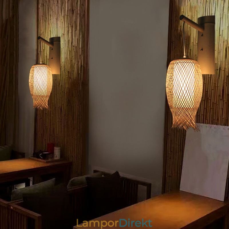 Nedåtriktad Bambu Vägglampa Lantlig Rund Vägglampa Säng Tehus Creative Light