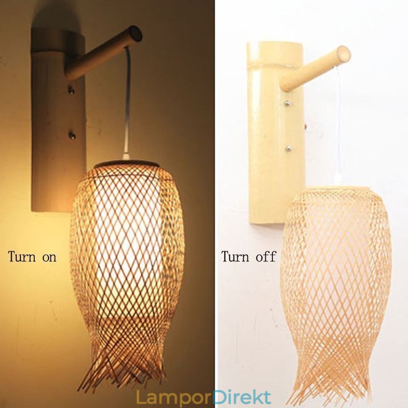 Nedåtriktad Bambu Vägglampa Lantlig Rund Vägglampa Säng Tehus Creative Light