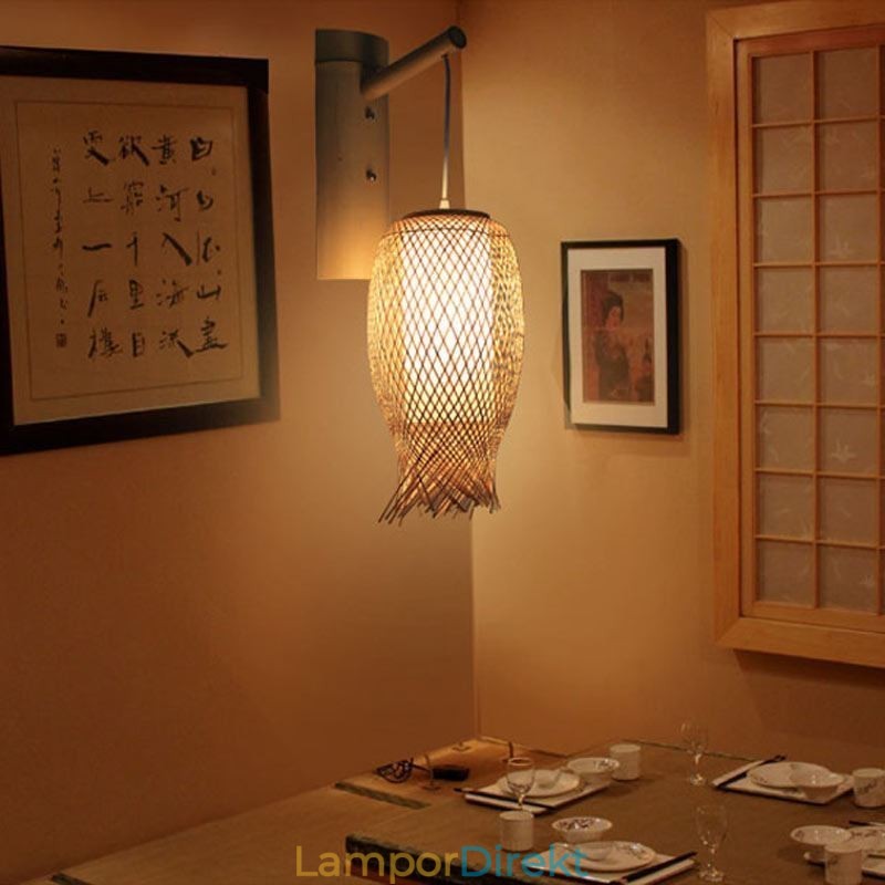 Nedåtriktad Bambu Vägglampa Lantlig Rund Vägglampa Säng Tehus Creative Light