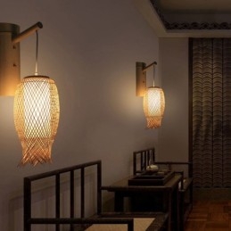 Nedåtriktad Bambu Vägglampa Lantlig Rund Vägglampa Säng Tehus Creative Light