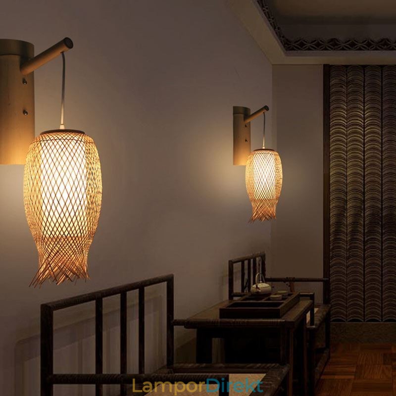 Nedåtriktad Bambu Vägglampa Lantlig Rund Vägglampa Säng Tehus Creative Light
