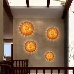 Vägglampa Med Rund Blomma Unik Vägglampa I Bambu Kreativ Dekorativ Belysning