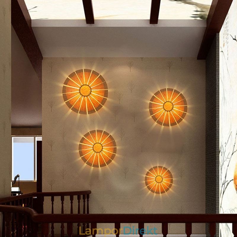 Vägglampa Med Rund Blomma Unik Vägglampa I Bambu Kreativ Dekorativ Belysning